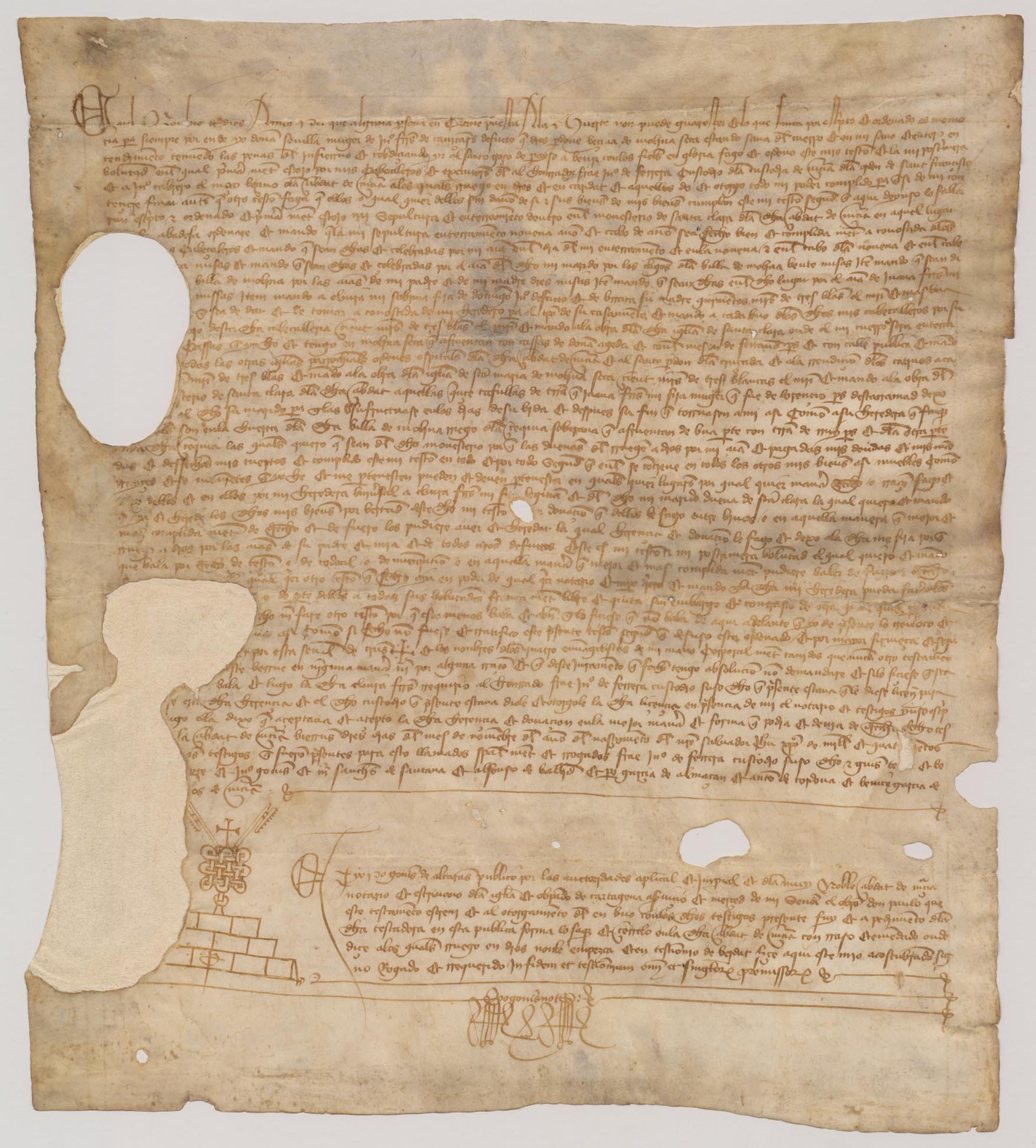 Testamento de doña Sevilla, viuda de Juan Fernández de Cañizares, vecina de Molina Seca.