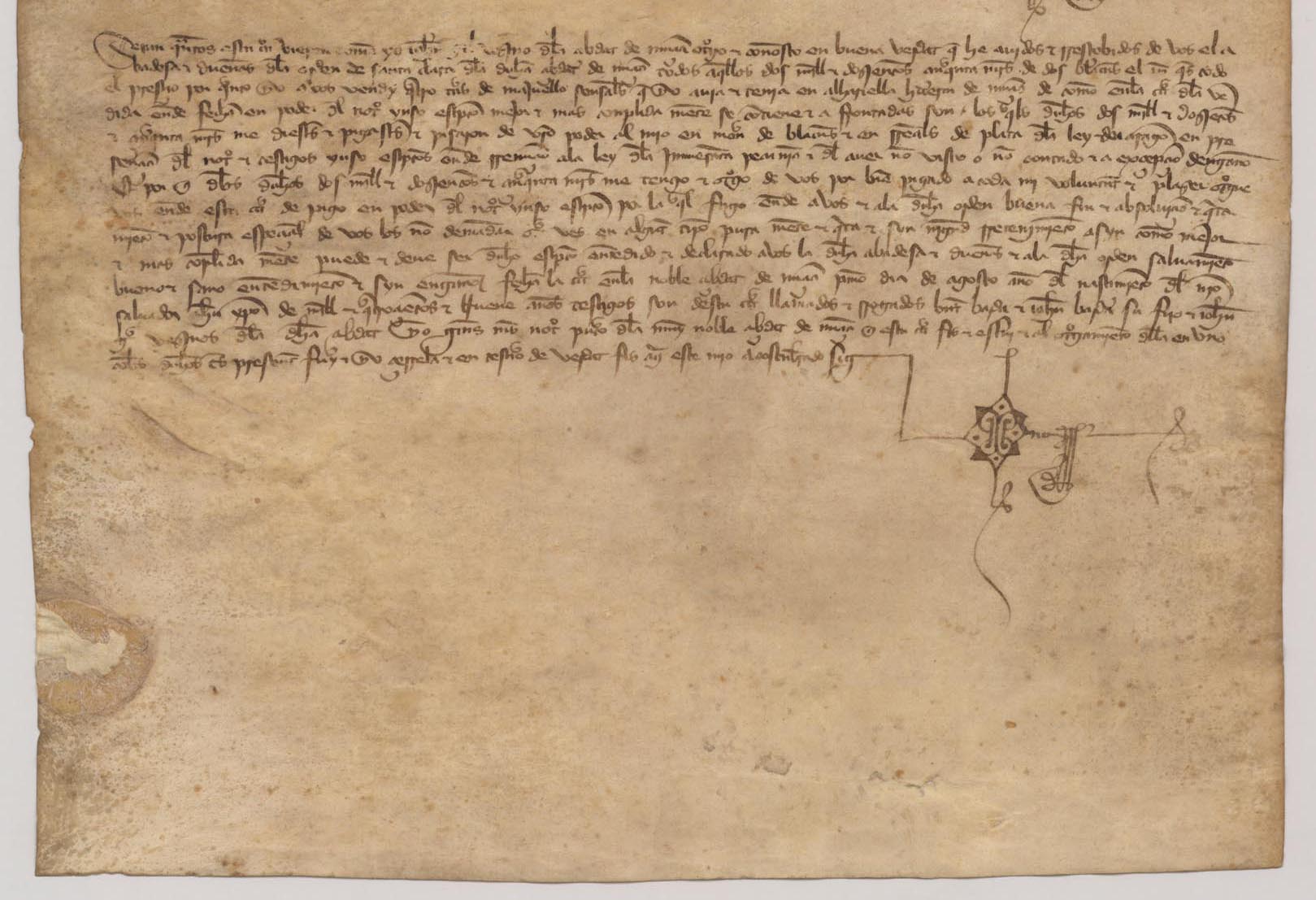 Carta de pago de Juan Gil, vecino de Murcia, a favor de la abadesa y monjas del Monasterio de Santa Clara por la venta de cuatro tahúllas de majuelo en la huerta de Murcia.