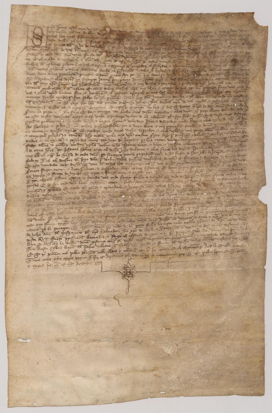 Carta de venta de doña Constanza, viuda de Miguel Torrente, a favor de Juan Pérez de Moratalla, de siete tahúllas de tierra en Beniscornia.