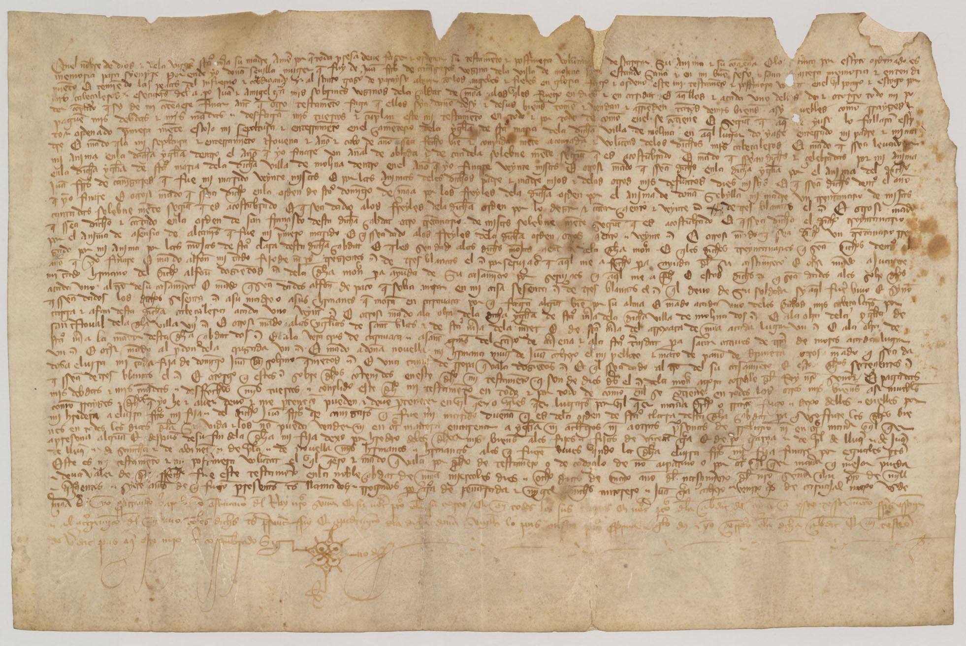 Testamento de doña Sevilla, viuda de Juan Fernández de Cañizares, vecina de Molina Seca.
