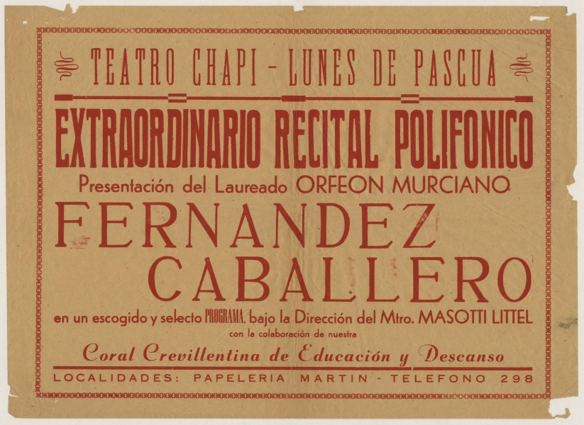 Cartel de recital polifónico celebrado en el Teatro Chapí de Villena.