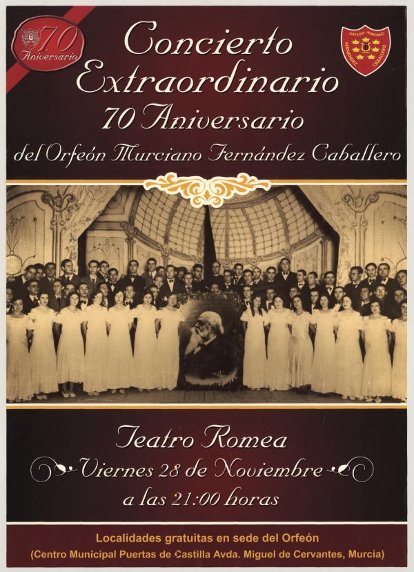 Cartel del Concierto Extraordinario 70 Aniversario del Orfeón Murciano Fernández Caballero.