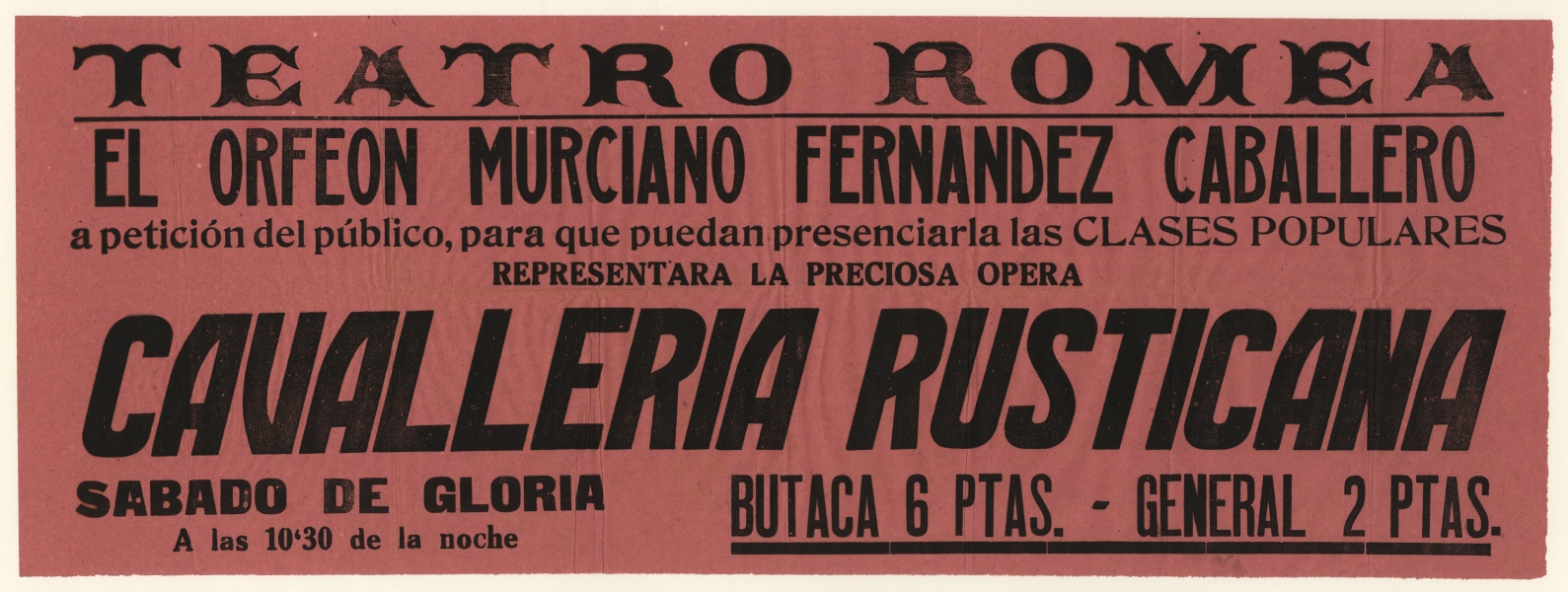 Cartel del Concierto del Orfeón Murciano Fernández Caballero celebrado en el Teatro Romea de Murcia.
