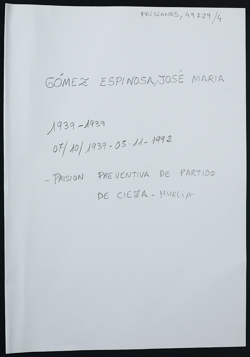 Expediente personal del recluso José Maria Gómez Espinosa