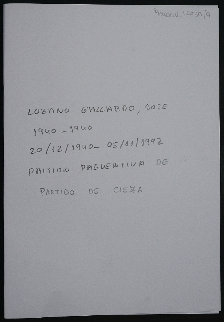 Expediente personal del recluso José Lozano Gallardo
