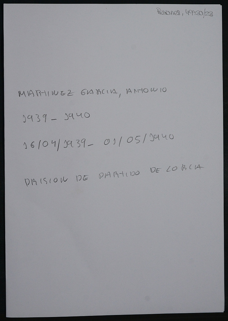 Expediente personal del recluso Antonio Martínez García