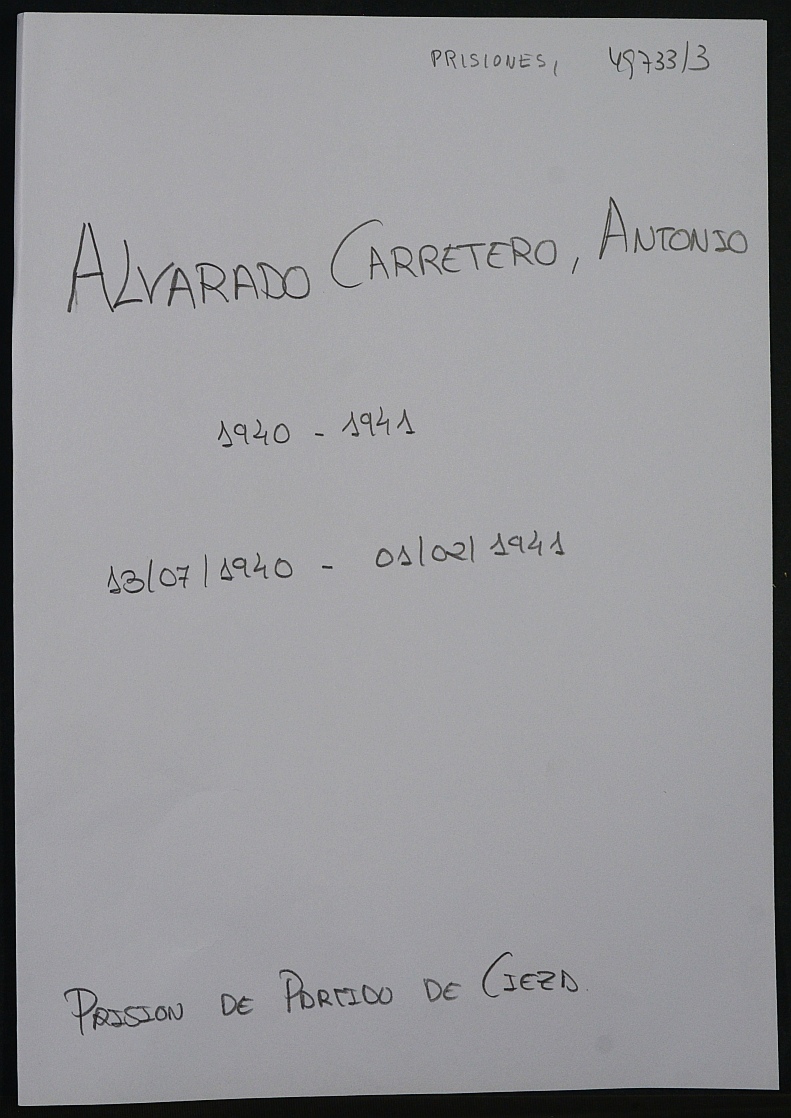 Expediente personal del recluso Antonio Alvarado Carretero