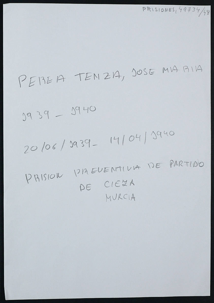 Expediente personal del recluso José Maria Perea Tenza