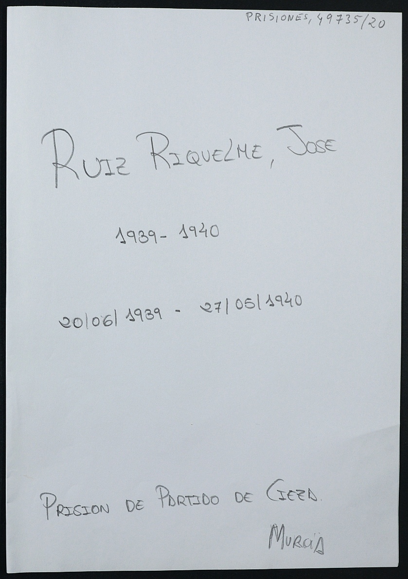 Expediente personal del recluso José Ruiz Riquelme