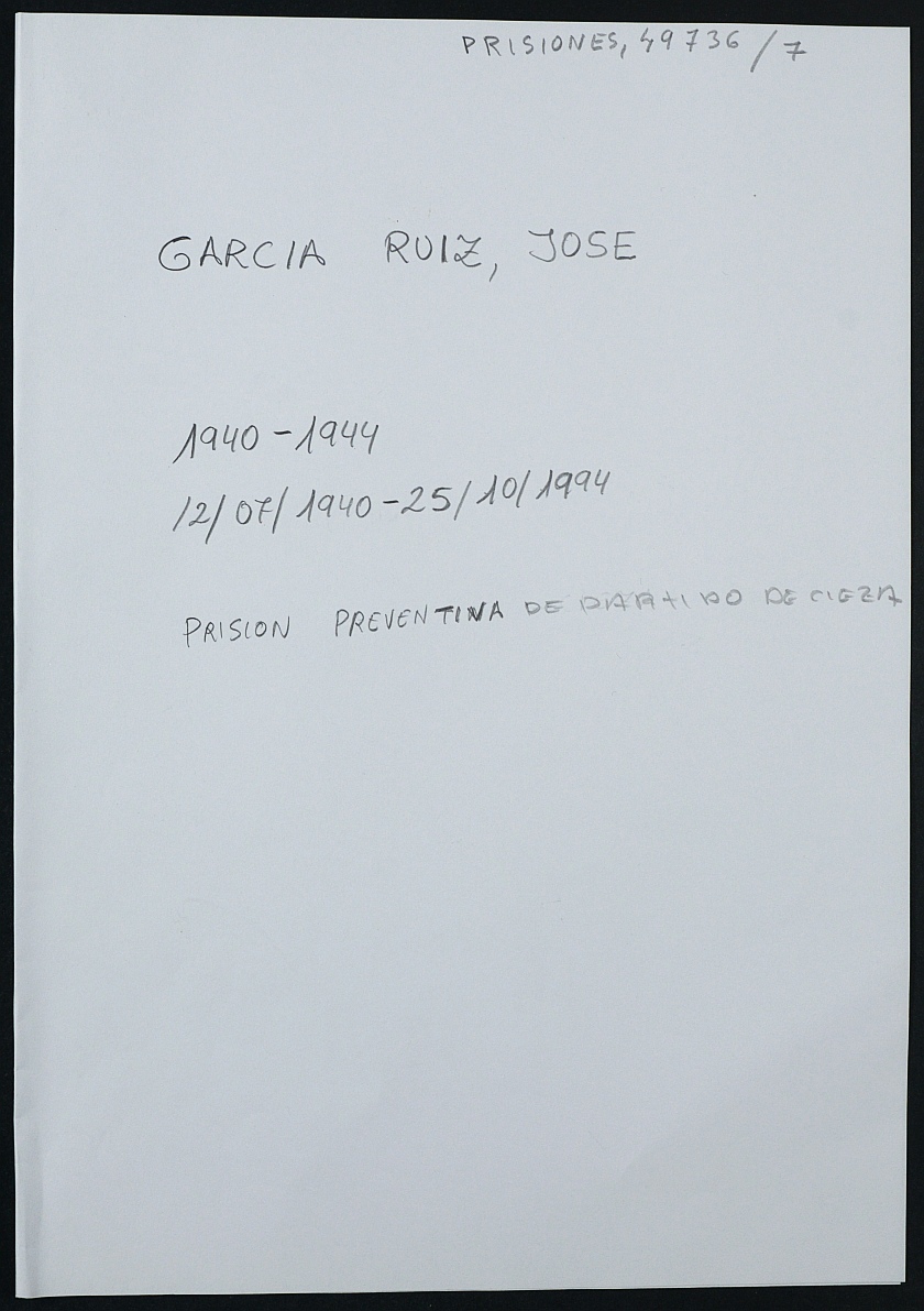 Expediente personal del recluso José García Ruiz