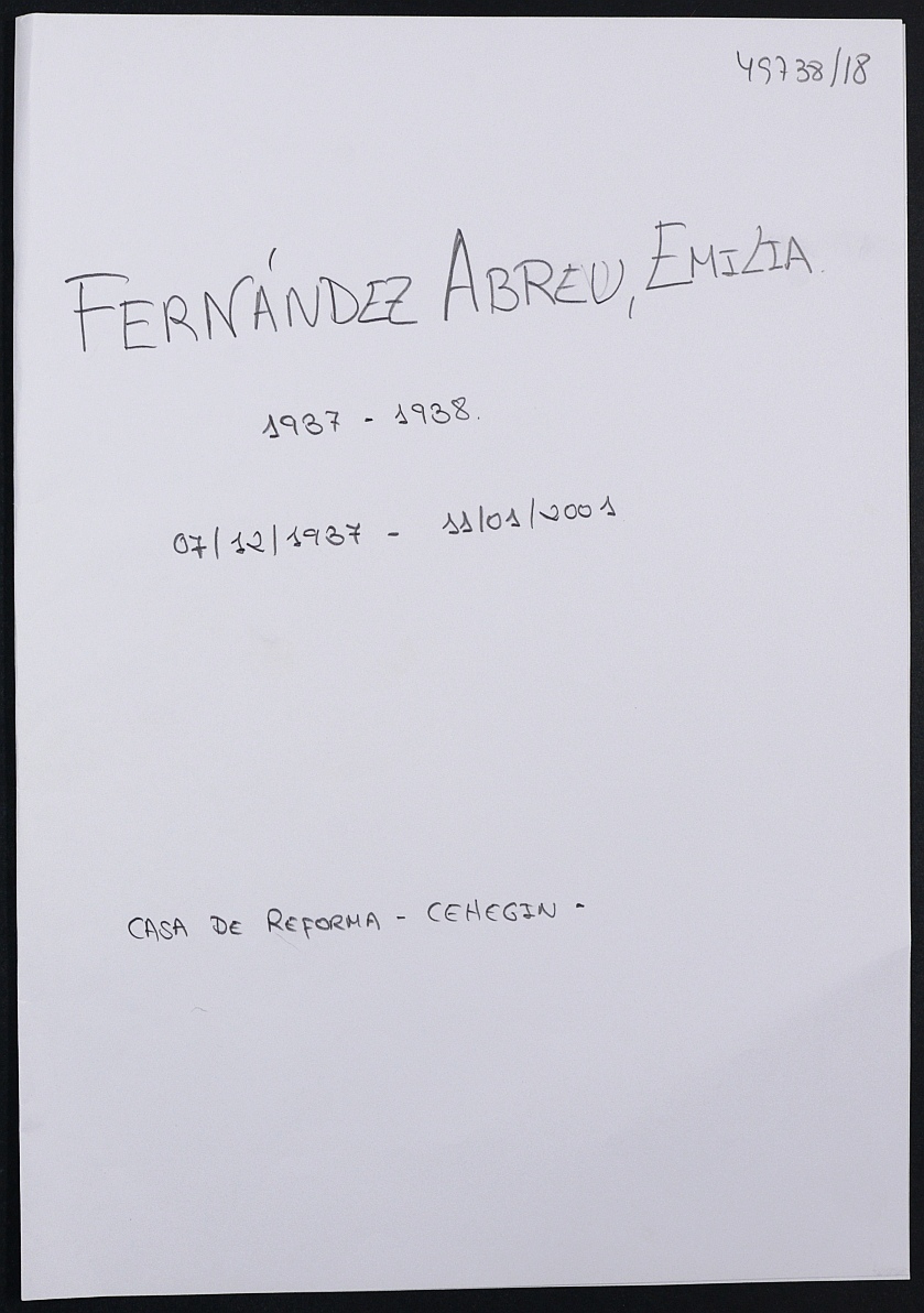 Expediente personal de la reclusa Emilia Fernández Abreu