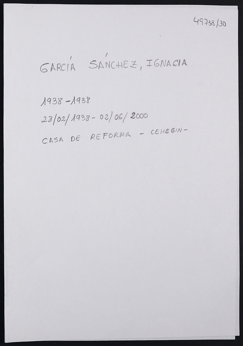 Expediente personal de la reclusa Ignacia García Sánchez