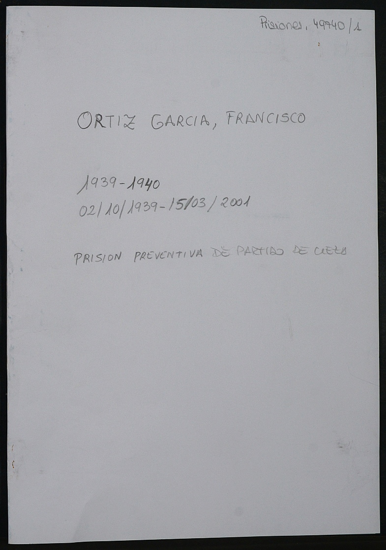 Expediente personal del recluso Francisco Ortiz García