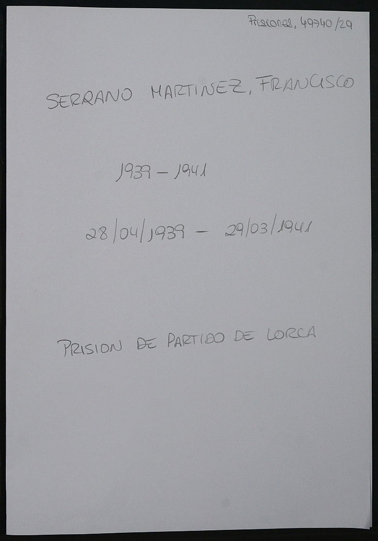 Expediente personal del recluso Francisco Serrano Martínez