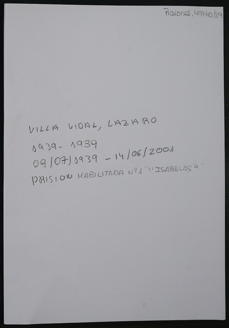 Expediente personal del recluso Lazaro Villa Vidal