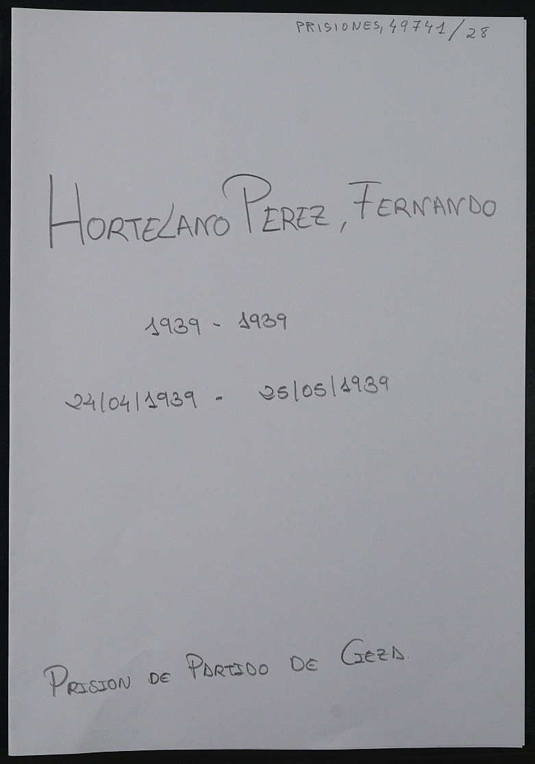 Expediente personal del recluso Fernando Hortelano Pérez