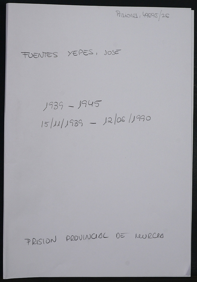 Expediente personal del recluso José Fuentes Yepes