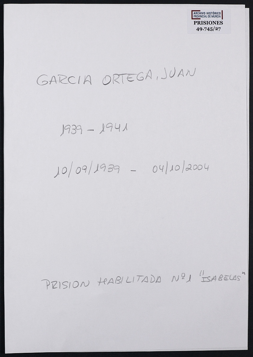 Expediente personal del recluso Juan García Ortega