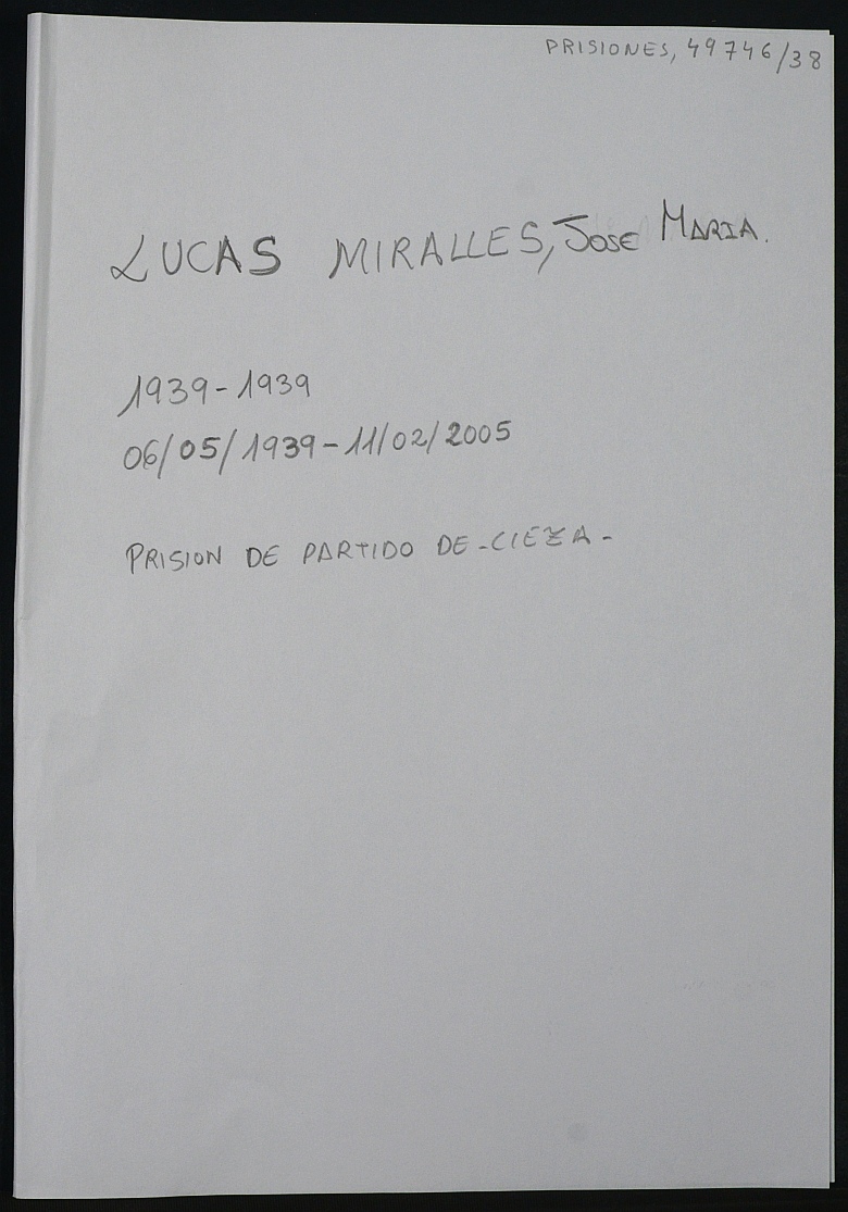 Expediente personal del recluso José María Lucas Miralles