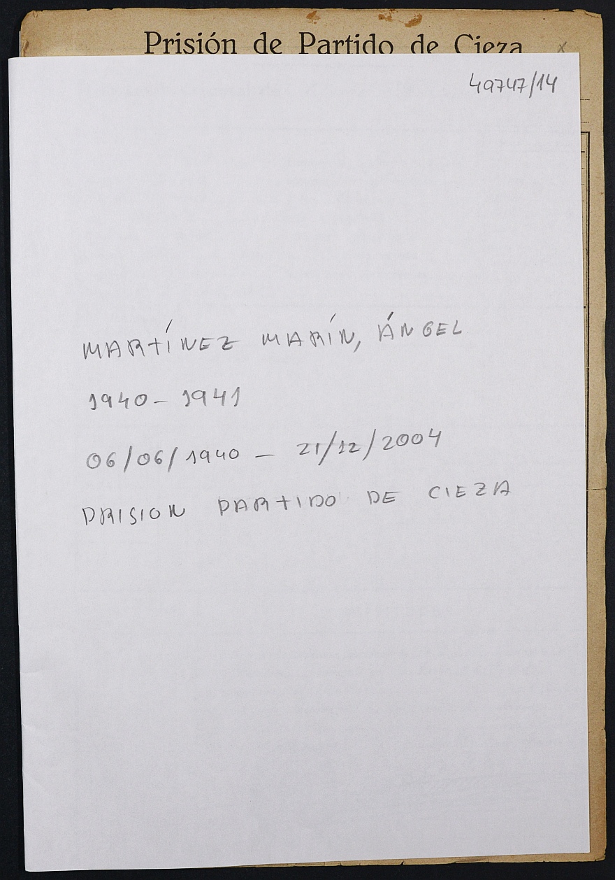Expediente personal del recluso Ángel Martínez Marin