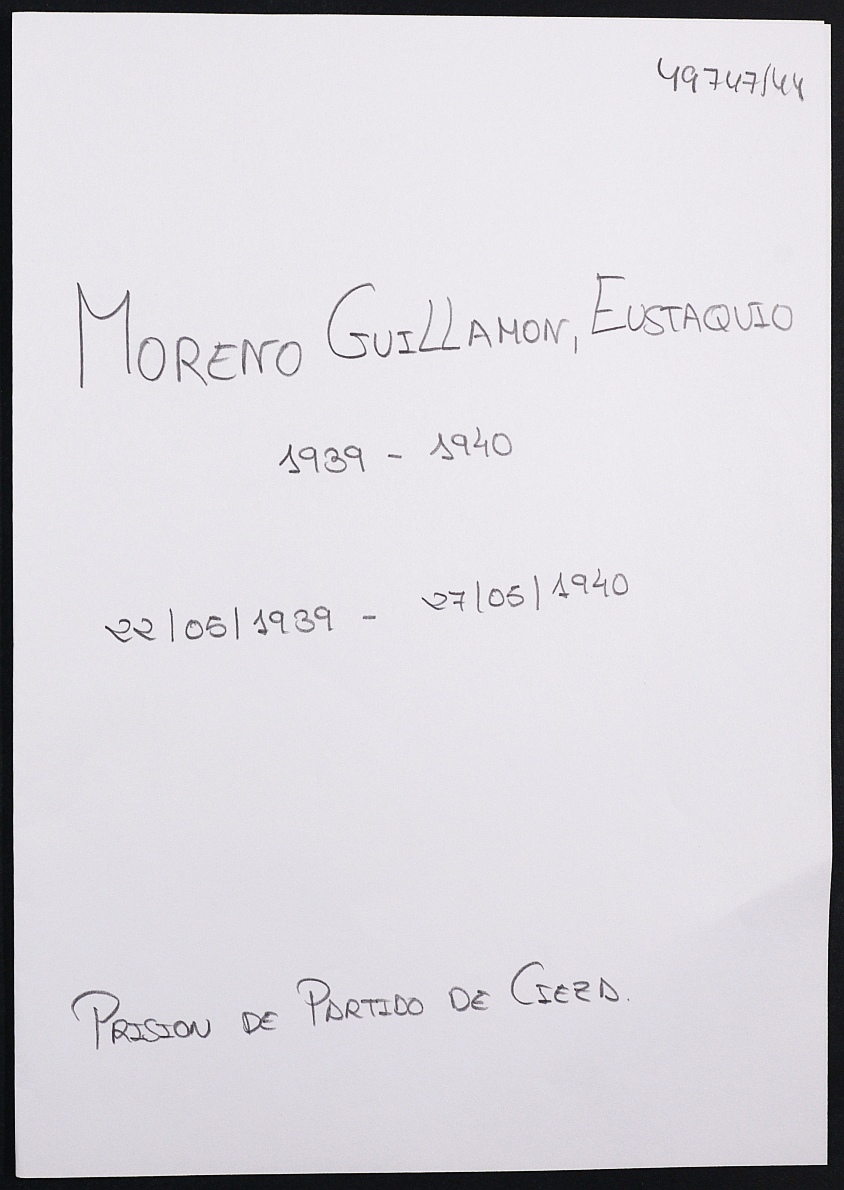 Expediente personal del recluso Eustaquio Moreno Guillamón