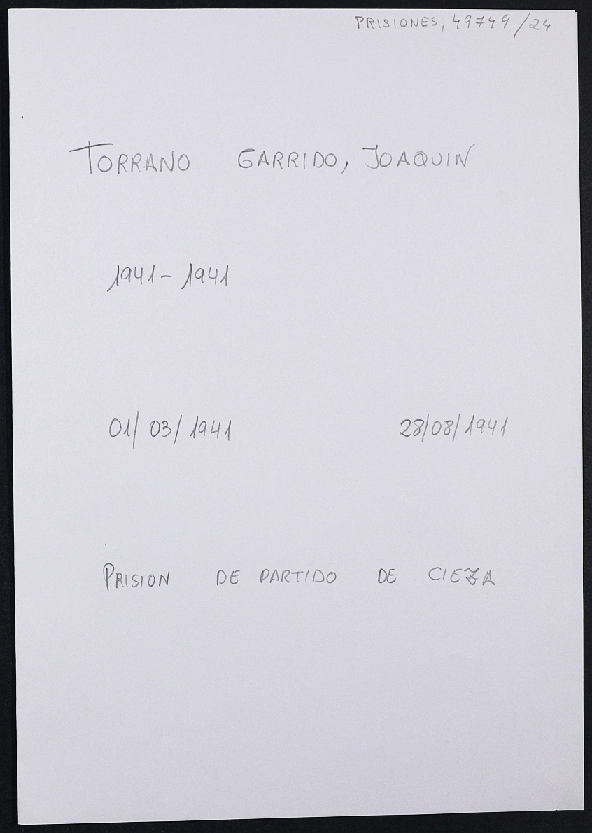 Expediente personal del recluso Joaquin Torrano Garrido