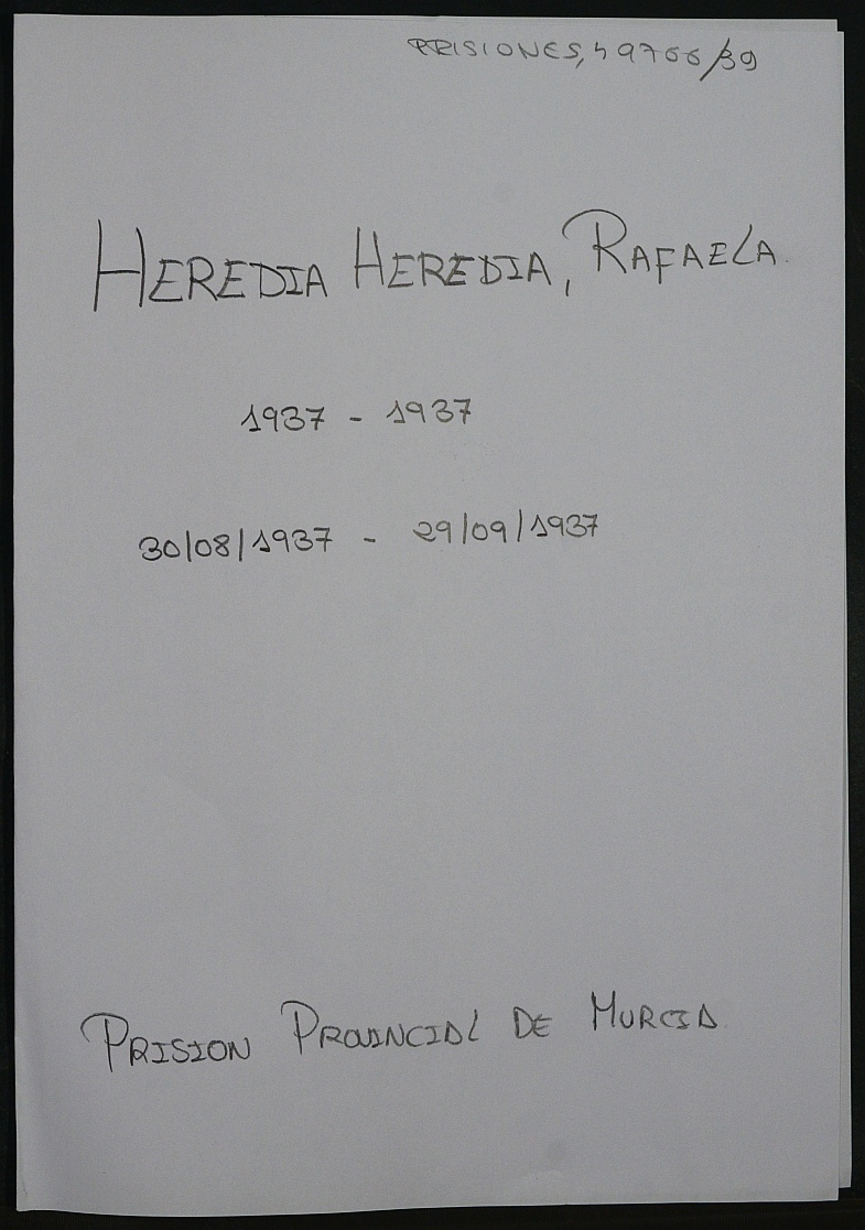 Expediente personal de la reclusa Rafaela Heredia Heredia