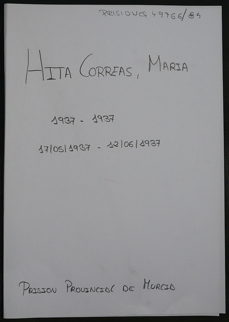 Expediente personal de la reclusa Maria Hita Correas