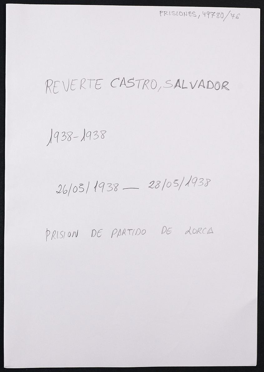 Expediente personal del recluso Salvador Reverte Castro