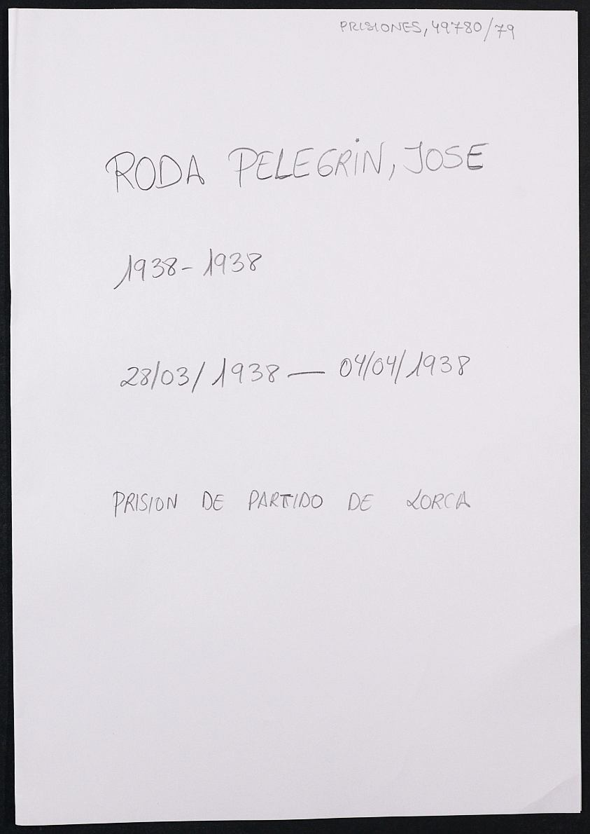 Expediente personal del recluso José Roda Pelegrin