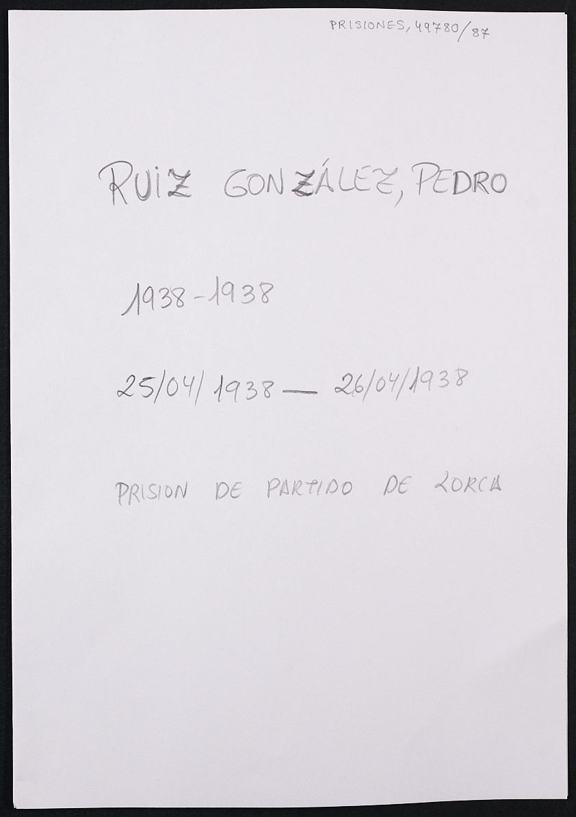 Expediente personal del recluso Pedro Ruiz González