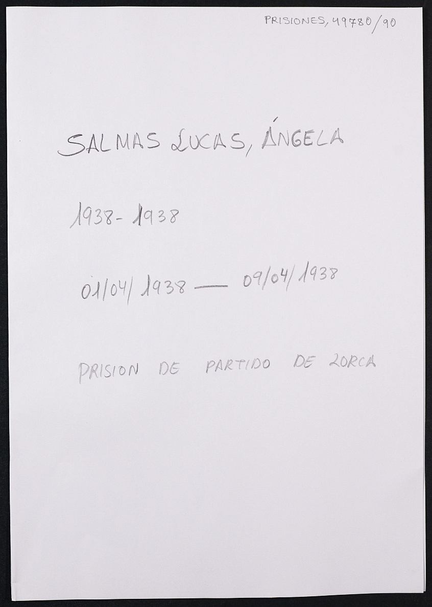 Expediente personal de la reclusa Ángela Salmas Lucas