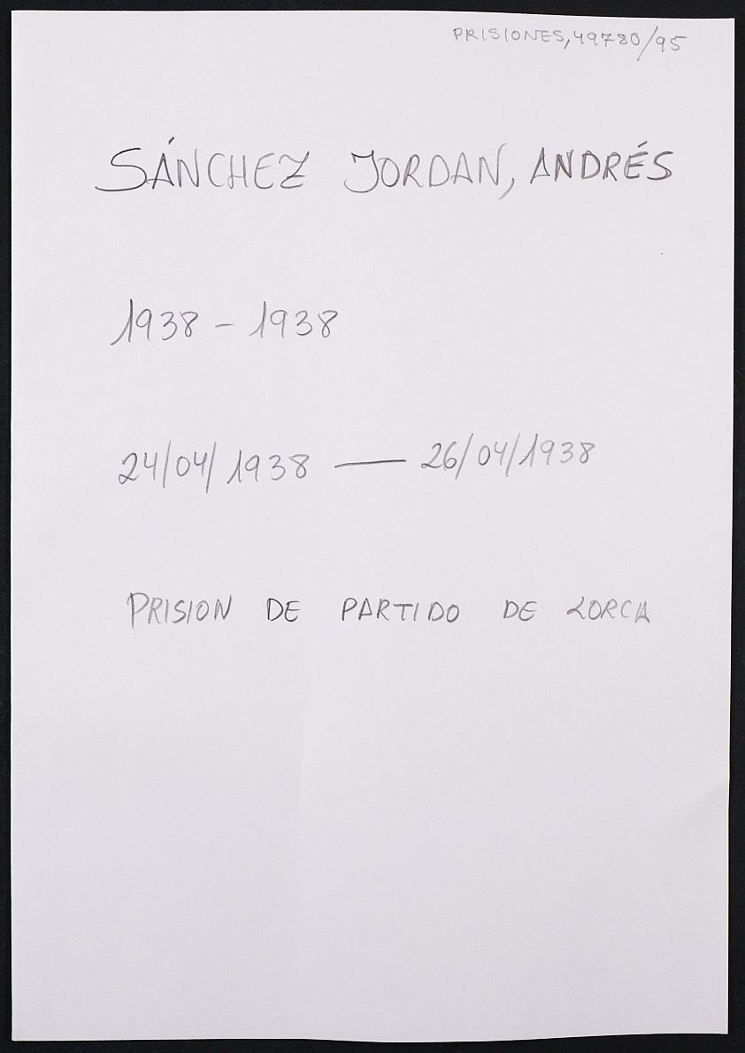 Expediente personal del recluso Andrés Sánchez Jordan