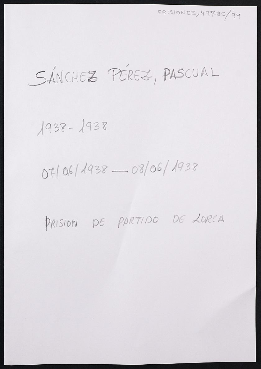 Expediente personal del recluso Pascual Sánchez Pérez