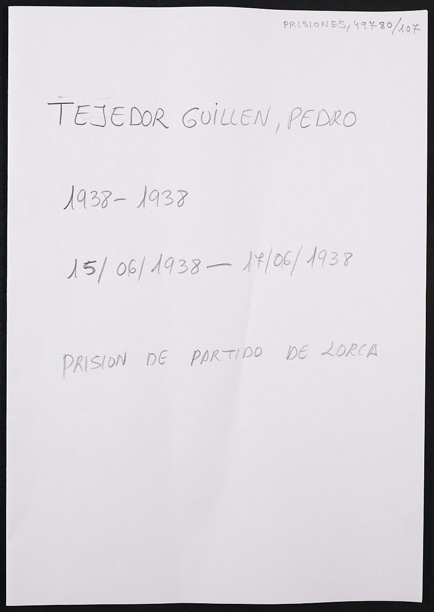 Expediente personal del recluso Pedro Tejedor Guillen