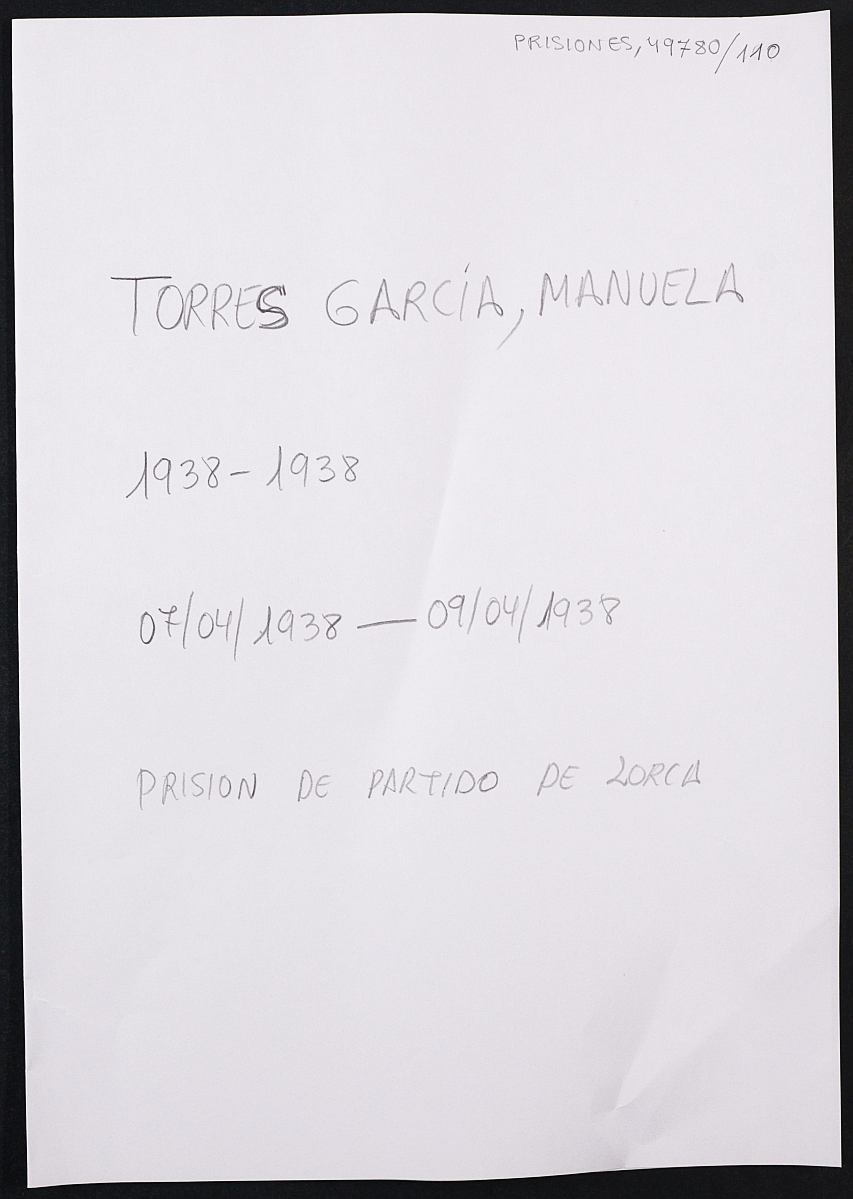 Expediente personal de la reclusa Manuela Torres García