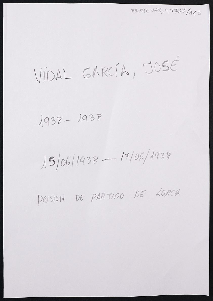 Expediente personal del recluso José Vidal García