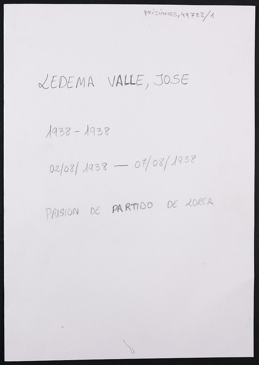 Expediente personal del recluso José Ledema Valle