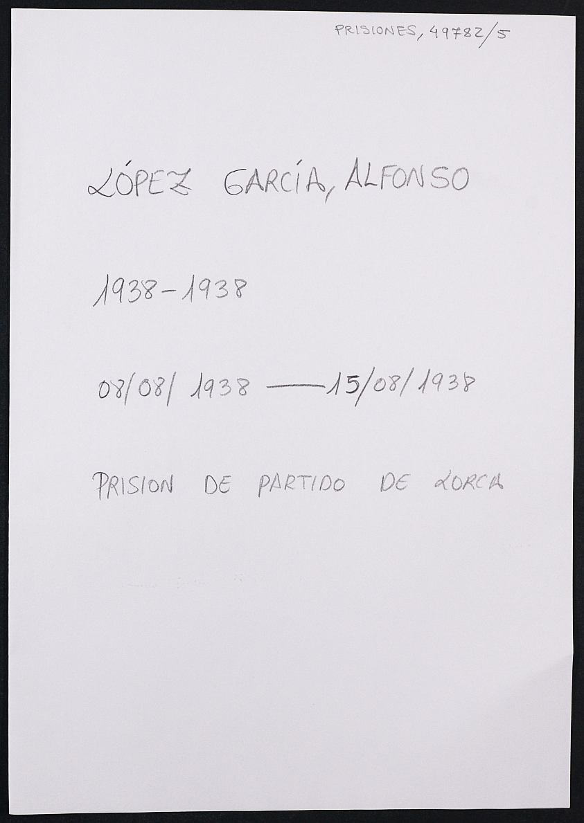Expediente personal del recluso Alfonso López García