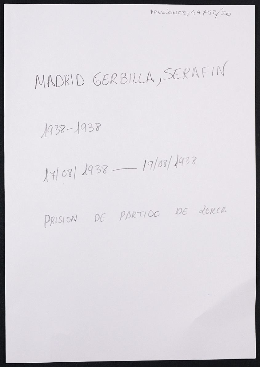 Expediente personal del recluso Serafin Madrid Gerbilla