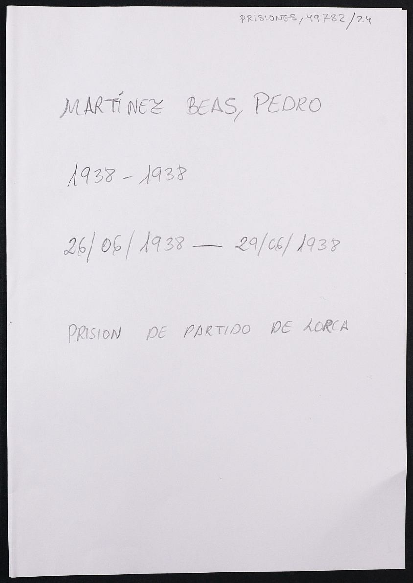 Expediente personal del recluso Pedro Martínez Beas