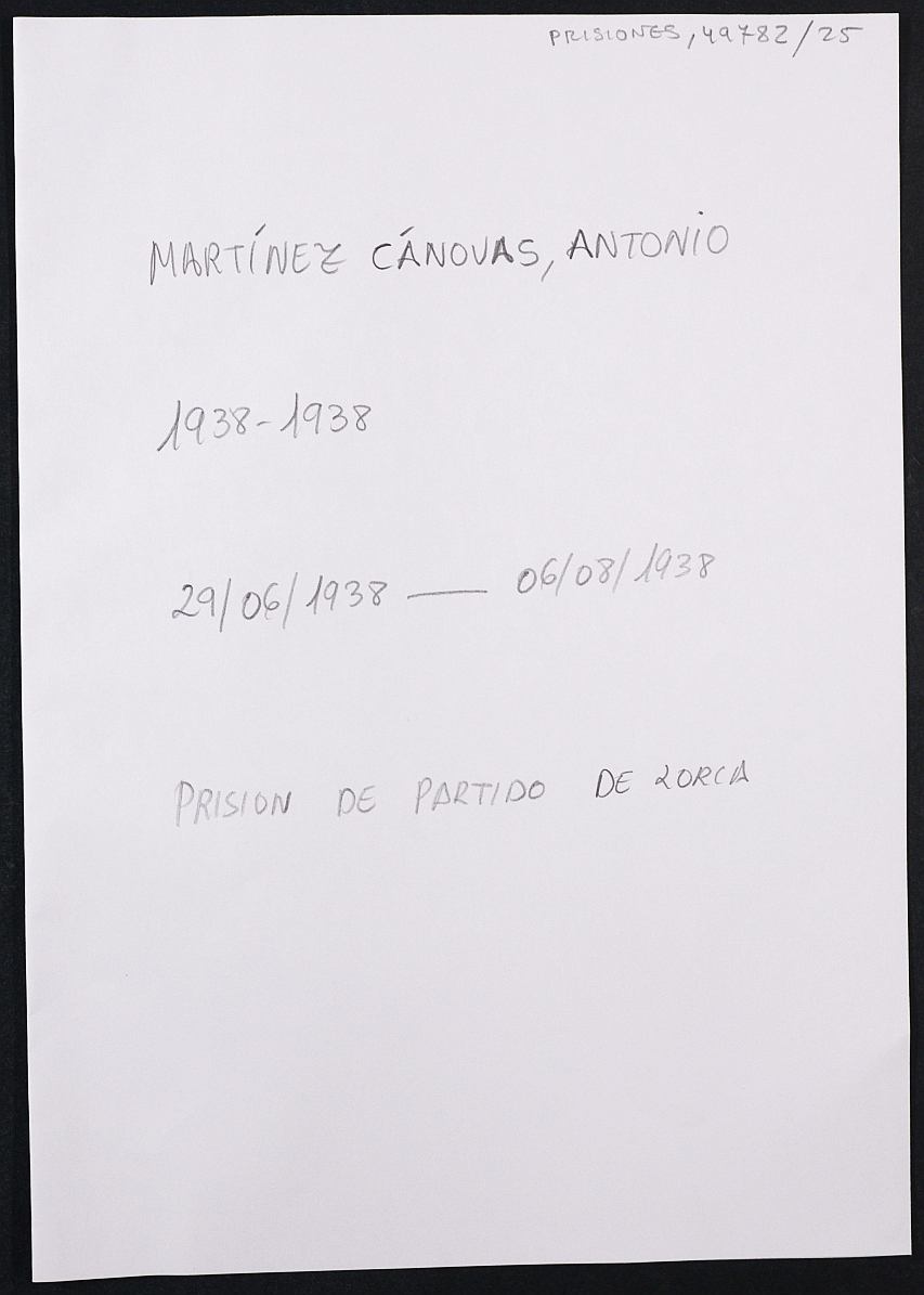 Expediente personal del recluso Antonio Martínez Cánovas