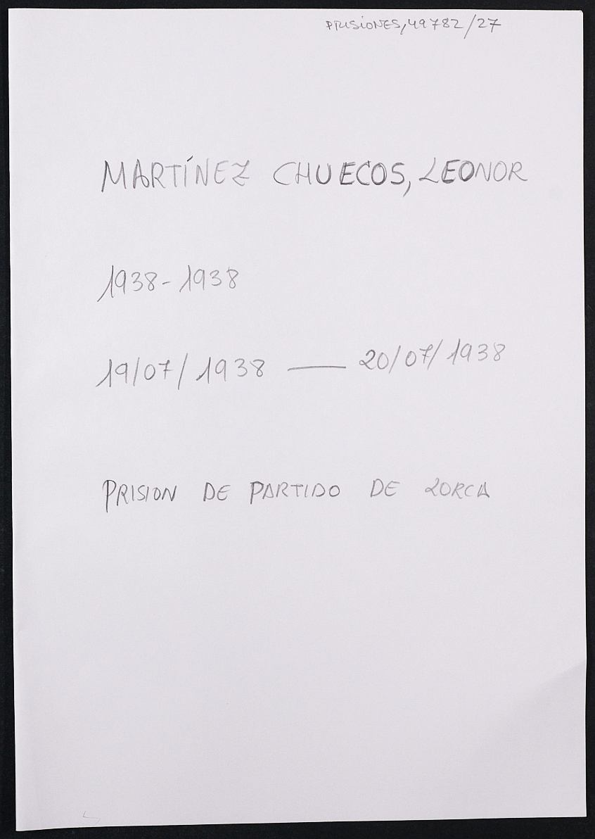 Expediente personal de la reclusa Leonor Martínez Chuecos