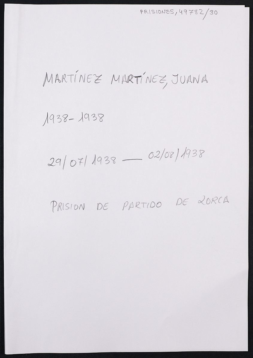 Expediente personal de la reclusa Juana Martínez Martínez