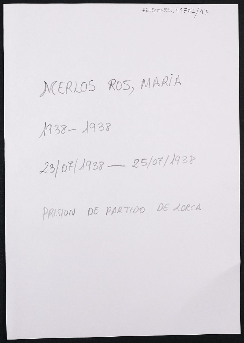 Expediente personal de la reclusa María Merlos Ros