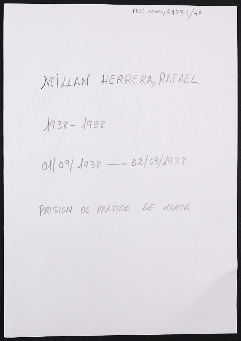 Expediente personal del recluso Rafael Millan Herrera