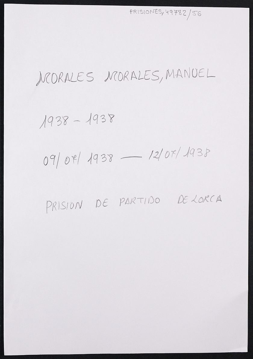 Expediente personal del recluso Manuel Morales Morales