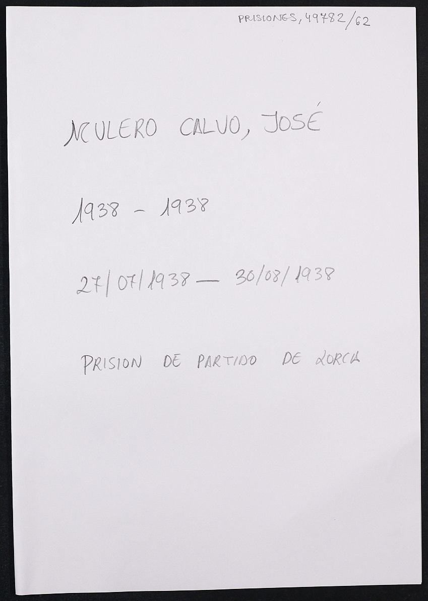 Expediente personal del recluso José Mulero Calvo