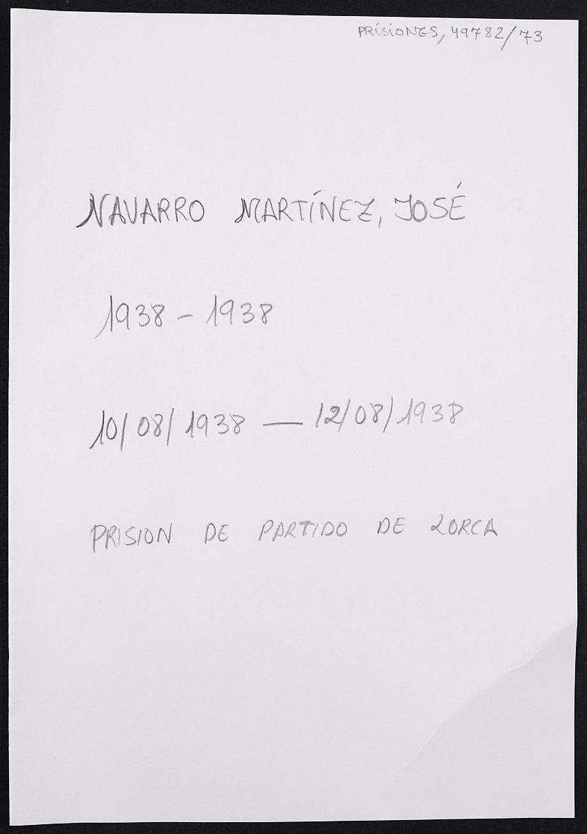 Expediente personal del recluso José Navarro Martínez