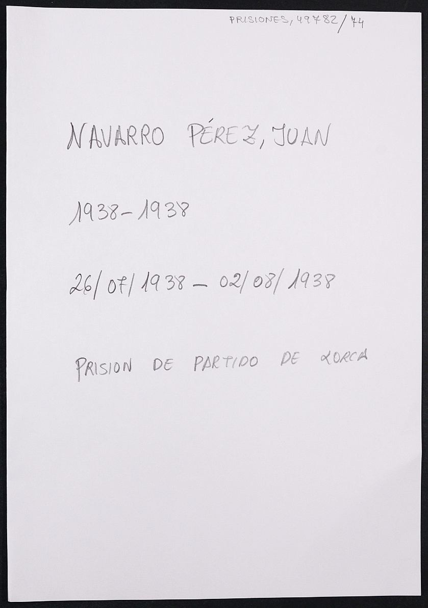Expediente personal del recluso Juan Navarro Pérez